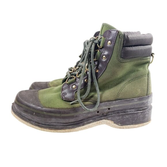 Orvis Mens Size 8 Green Canvas Wading Fishing Felt Bottom Boots - Picture 3 of 9